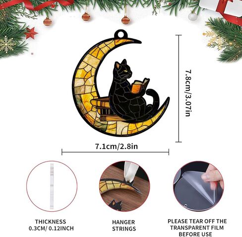 Christmas Ornaments Tree Decorations Hanging Ornaments for 1pc Clear Acrylic Moon Black Cat Reading Outdoor Indoor Home Decor in Saudi Arabia