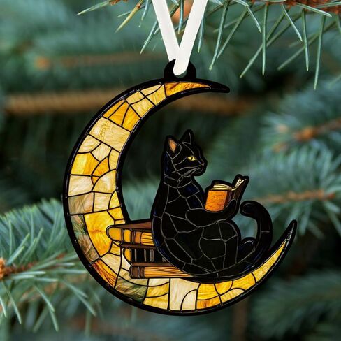 Christmas Ornaments Tree Decorations Hanging Ornaments for 1pc Clear Acrylic Moon Black Cat Reading Outdoor Indoor Home Decor in Saudi Arabia