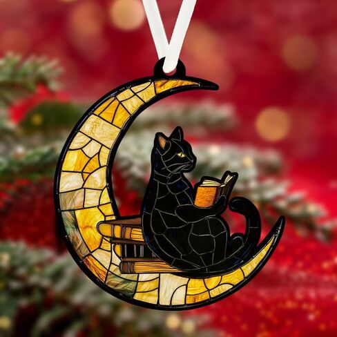 Christmas Ornaments Tree Decorations Hanging Ornaments for 1pc Clear Acrylic Moon Black Cat Reading Outdoor Indoor Home Decor in Saudi Arabia