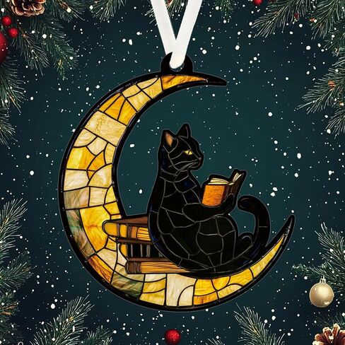 Christmas Ornaments Tree Decorations Hanging Ornaments for 1pc Clear Acrylic Moon Black Cat Reading Outdoor Indoor Home Decor in Saudi Arabia