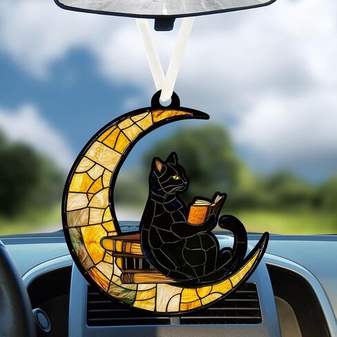 Christmas Ornaments Tree Decorations Hanging Ornaments for 1pc Clear Acrylic Moon Black Cat Reading Outdoor Indoor Home Decor in Saudi Arabia