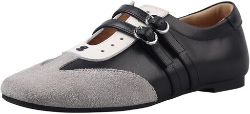U-lite Women‘s Slip On Ballet Flats Shoes Mary Jane Closed Square Toe Double Buckle Strap Leather Sneaker Comfortable Casual Multicolor Shoes in Kuwait