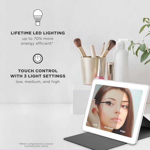 Conair Lighted Makeup Mirror, LED Vanity Mirror, 1X/5X Magnifying Mirror, Foldable with Case, Battery Operated and Rechargeable in White in Saudi Arabia