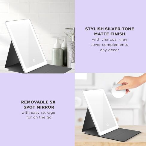 Conair Lighted Makeup Mirror, LED Vanity Mirror, 1X/5X Magnifying Mirror, Foldable with Case, Battery Operated and Rechargeable in White in Saudi Arabia