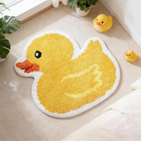 FYSUIMU Yellow Duck Bath Rug Cute Rubber Duck Shaped Tuft Bath Mat Non Slip Washable Decorative Floor Mat for Birthday Baby Shower Home Bathroom Decor in Saudi Arabia