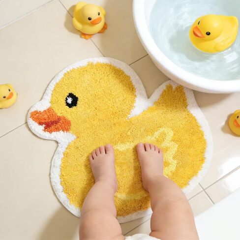FYSUIMU Yellow Duck Bath Rug Cute Rubber Duck Shaped Tuft Bath Mat Non Slip Washable Decorative Floor Mat for Birthday Baby Shower Home Bathroom Decor in Saudi Arabia