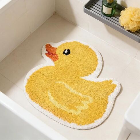 FYSUIMU Yellow Duck Bath Rug Cute Rubber Duck Shaped Tuft Bath Mat Non Slip Washable Decorative Floor Mat for Birthday Baby Shower Home Bathroom Decor in Saudi Arabia