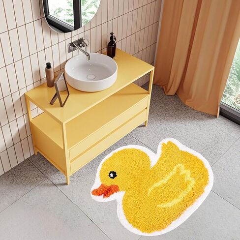 FYSUIMU Yellow Duck Bath Rug Cute Rubber Duck Shaped Tuft Bath Mat Non Slip Washable Decorative Floor Mat for Birthday Baby Shower Home Bathroom Decor in Saudi Arabia