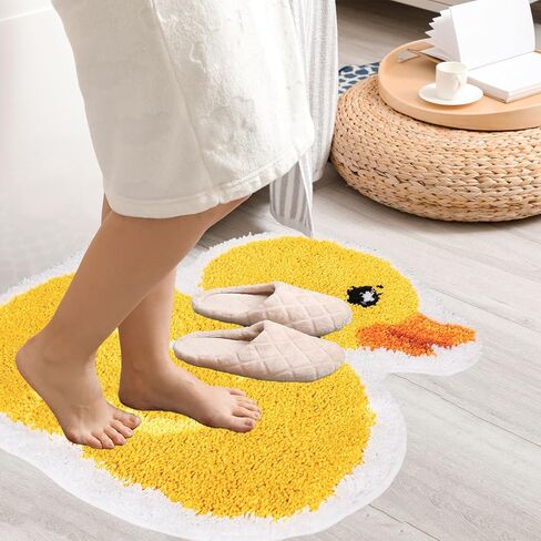 FYSUIMU Yellow Duck Bath Rug Cute Rubber Duck Shaped Tuft Bath Mat Non Slip Washable Decorative Floor Mat for Birthday Baby Shower Home Bathroom Decor in Saudi Arabia