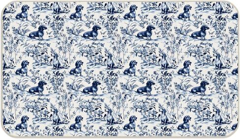 DAYOUER Chinoiserie Dachshund Door Mat, Blue and White Toile Weiner Dog Doormat Non-Slip for Front Door Porch Indoor Outside Entrance Entryway, Grandmillennial Sausage Dog Welcome Mat, 17x30 Inch in Saudi Arabia