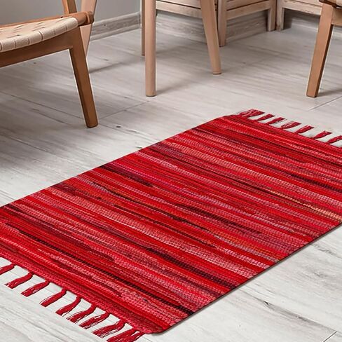 CottonCove Cotton Chindi Rug - Boho Rustic Area Accent Throw Rug - Area Floor Carpet for Bedroom Living Room Kitchen Dorm Entryway Hallway - 20x32 inch Hand Woven Reversible Area Rug Red Multi in Saudi Arabia