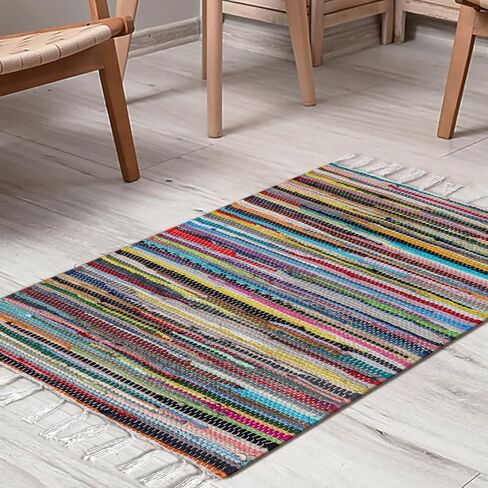 CottonCove Cotton Chindi Rug - Boho Rustic Area Accent Throw Rug - Area Floor Carpet for Bedroom Living Room Kitchen Dorm Entryway Hallway - 20x32 inch Hand Woven Reversible Area Rug Red Multi in Saudi Arabia