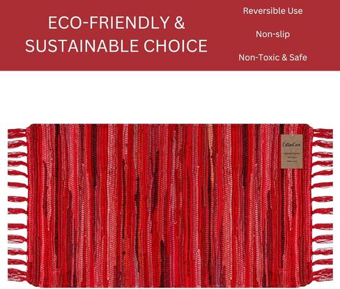CottonCove Cotton Chindi Rug - Boho Rustic Area Accent Throw Rug - Area Floor Carpet for Bedroom Living Room Kitchen Dorm Entryway Hallway - 20x32 inch Hand Woven Reversible Area Rug Red Multi in Saudi Arabia