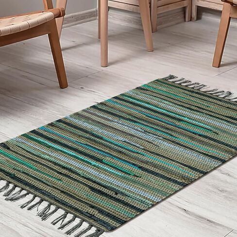 CottonCove Cotton Chindi Rug - Boho Rustic Area Accent Throw Rug - Area Floor Carpet for Bedroom Living Room Kitchen Dorm Entryway Hallway - 20x32 inch Hand Woven Reversible Area Rug Red Multi in Saudi Arabia