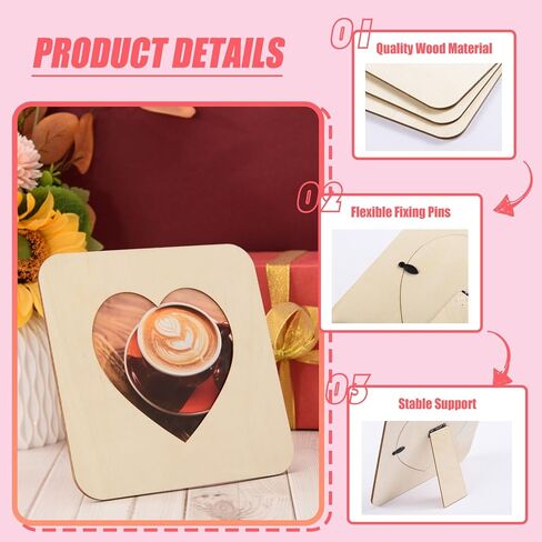 AWIZOM 6 قطع إطارات صور خشبية على شكل قلب إطار صور خشبي غير مكتمل مقاس 7.09 بوصة إطار بطاقة بريدية خشبية لعيد الحب DIY لعيد الحب وحفلات الزفاف وعيد الأم وديكور رف الطاولة، طبيعي in Saudi Arabia