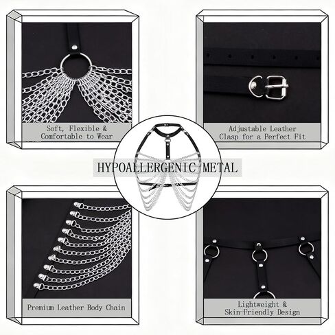 StylizeHive سلاسل الجسم الجلدية للنساء، بالإضافة إلى حجم الشرير الجسم مجوهرات جلدية حمالة الصدر، أعلى حزام الصدر الهذيان لكرنفال عيد الهالوين روك مهرجان عيد الميلاد in Kuwait
