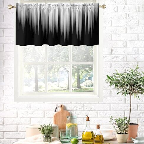 AAtter Black and Grey Window Curtains for Kitchen Small Silver White Ombre Mens Gothic Art Two Tone Gradient Abstract Trendy Living Room Bedroom Window Drape Treatment Valance, 52" W x 18" L, Modern in Saudi Arabia