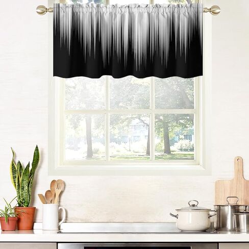 AAtter Black and Grey Window Curtains for Kitchen Small Silver White Ombre Mens Gothic Art Two Tone Gradient Abstract Trendy Living Room Bedroom Window Drape Treatment Valance, 52" W x 18" L, Modern in Saudi Arabia