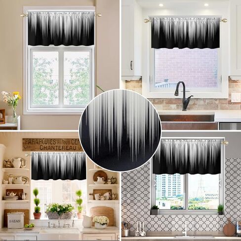 AAtter Black and Grey Window Curtains for Kitchen Small Silver White Ombre Mens Gothic Art Two Tone Gradient Abstract Trendy Living Room Bedroom Window Drape Treatment Valance, 52" W x 18" L, Modern in Saudi Arabia