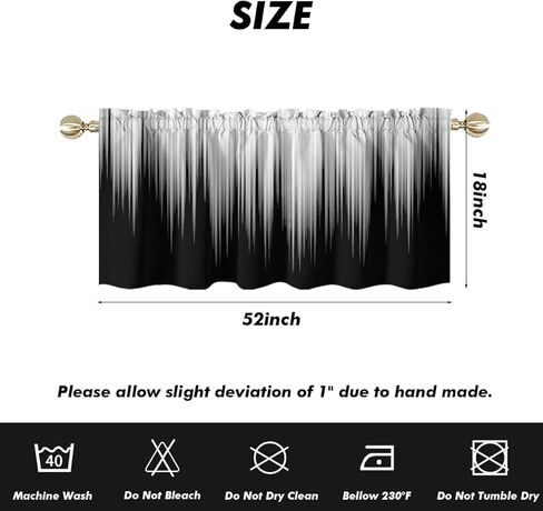 AAtter Black and Grey Window Curtains for Kitchen Small Silver White Ombre Mens Gothic Art Two Tone Gradient Abstract Trendy Living Room Bedroom Window Drape Treatment Valance, 52" W x 18" L, Modern in Saudi Arabia
