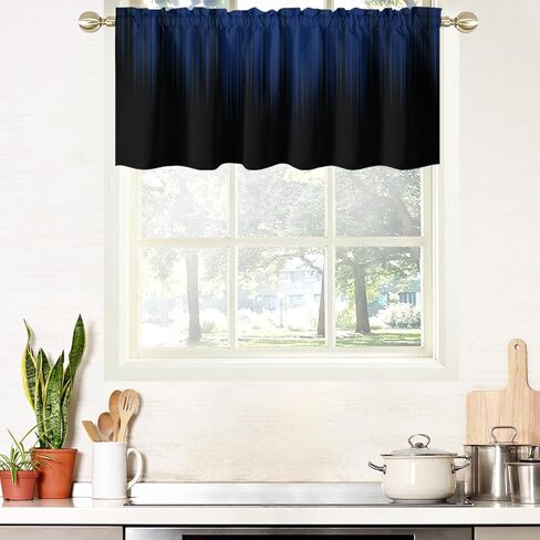 AAtter Black and Grey Window Curtains for Kitchen Small Silver White Ombre Mens Gothic Art Two Tone Gradient Abstract Trendy Living Room Bedroom Window Drape Treatment Valance, 52" W x 18" L, Modern in Saudi Arabia