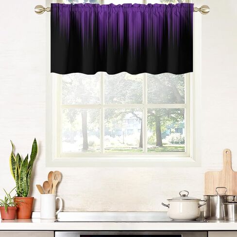 AAtter Black and Grey Window Curtains for Kitchen Small Silver White Ombre Mens Gothic Art Two Tone Gradient Abstract Trendy Living Room Bedroom Window Drape Treatment Valance, 52" W x 18" L, Modern in Saudi Arabia