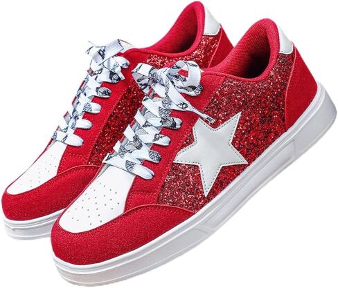 Y2K Style Star Glitter Skate Sneakers for Women Wide Fit Casual Sport Shoes, Trendy Student Footwear in Plus Sizes in Saudi Arabia