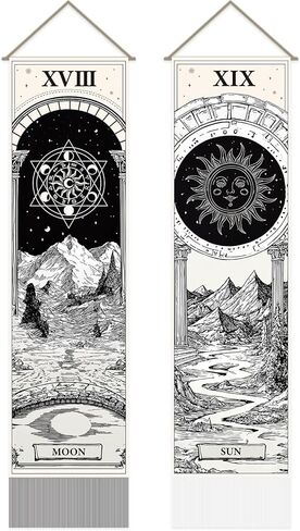 SUPERDANT Sun and Moon Tapestry Tarot Cards Wall Tapestry Black and White Wall Art Tapestries Walls Blanket 2 Long Tapestries Walls Hanging with Tassel for Living Room Home Bedroom Decor 51.2x13in in Saudi Arabia