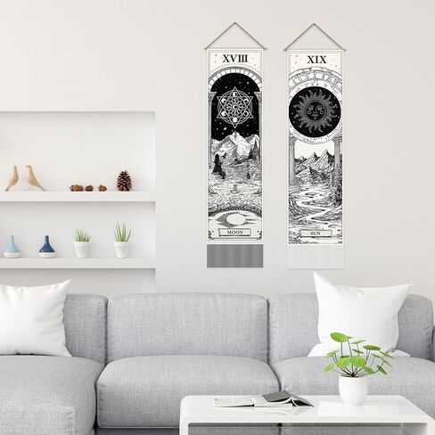 SUPERDANT Sun and Moon Tapestry Tarot Cards Wall Tapestry Black and White Wall Art Tapestries Walls Blanket 2 Long Tapestries Walls Hanging with Tassel for Living Room Home Bedroom Decor 51.2x13in in Saudi Arabia