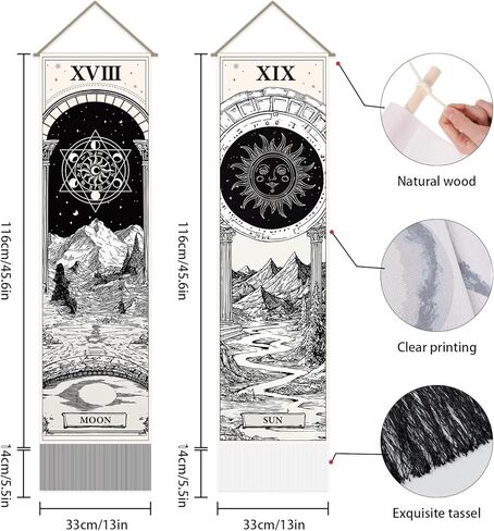 SUPERDANT Sun and Moon Tapestry Tarot Cards Wall Tapestry Black and White Wall Art Tapestries Walls Blanket 2 Long Tapestries Walls Hanging with Tassel for Living Room Home Bedroom Decor 51.2x13in in Saudi Arabia