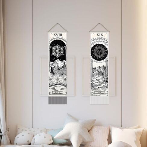 SUPERDANT Sun and Moon Tapestry Tarot Cards Wall Tapestry Black and White Wall Art Tapestries Walls Blanket 2 Long Tapestries Walls Hanging with Tassel for Living Room Home Bedroom Decor 51.2x13in in Saudi Arabia