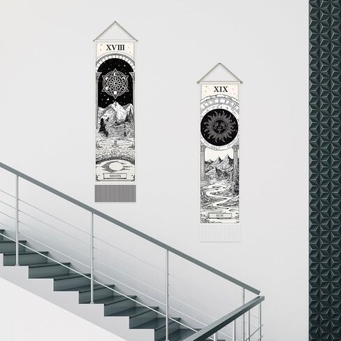 SUPERDANT Sun and Moon Tapestry Tarot Cards Wall Tapestry Black and White Wall Art Tapestries Walls Blanket 2 Long Tapestries Walls Hanging with Tassel for Living Room Home Bedroom Decor 51.2x13in in Saudi Arabia