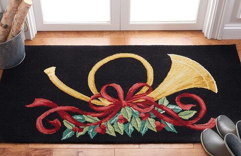 SAFAVIEH Vintage Poster Collection Accent Rug - 2' x 3', Black & Multi, Hand-Hooked Christmas Horn Novelty Wool, Ideal for High Traffic Areas in Entryway, Living Room, Bedroom (VP321A) in Saudi Arabia