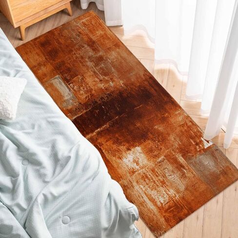 Hokiten Burnt Orange Kitchen Rugs Set 2 Pieces, Modern Geometric Orange Non-Slip Rubber Backing Floor Mats Doormat Bathroom Runner Area Rug Carpet, Painting Abstracvt Art, 15.7x23.6in + 15.7x47.2in in Saudi Arabia