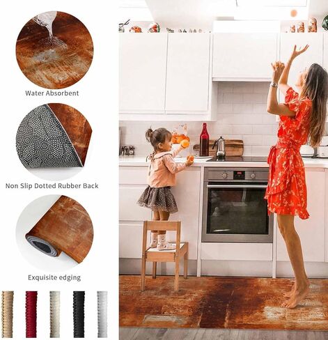 Hokiten Burnt Orange Kitchen Rugs Set 2 Pieces, Modern Geometric Orange Non-Slip Rubber Backing Floor Mats Doormat Bathroom Runner Area Rug Carpet, Painting Abstracvt Art, 15.7x23.6in + 15.7x47.2in in Saudi Arabia