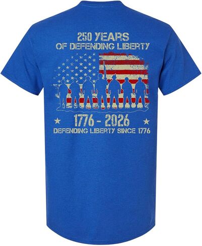 Patriot Pride Men’s T-Shirt – 250th Anniversary of Defending Liberty, Soldiers in USA Flag Design in Saudi Arabia