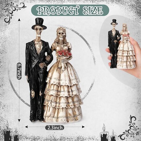 LemonRoad Day-of-The-Dead Couple Skeleton Decor Bride and Groom Skeleton Dia De Los Muertos Figurines Day of The Dead Decorations Halloween Gothic Wedding Cake Topper Decor(Black Suit) in Saudi Arabia