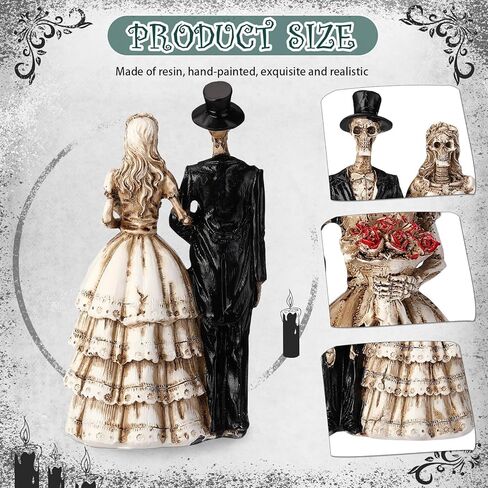 LemonRoad Day-of-The-Dead Couple Skeleton Decor Bride and Groom Skeleton Dia De Los Muertos Figurines Day of The Dead Decorations Halloween Gothic Wedding Cake Topper Decor(Black Suit) in Saudi Arabia