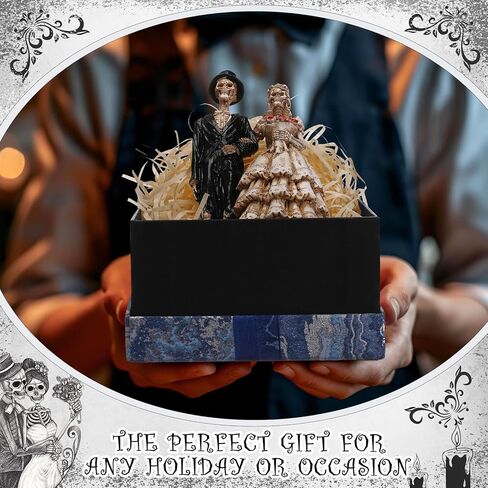 LemonRoad Day-of-The-Dead Couple Skeleton Decor Bride and Groom Skeleton Dia De Los Muertos Figurines Day of The Dead Decorations Halloween Gothic Wedding Cake Topper Decor(Black Suit) in Saudi Arabia