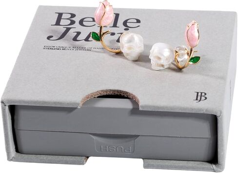 BelleJuri Tulip Pearl Skull Stud Earrings, Genuine Pearl Skull Earrings, Skull Earrings for Her, Gothic Earrings in Kuwait