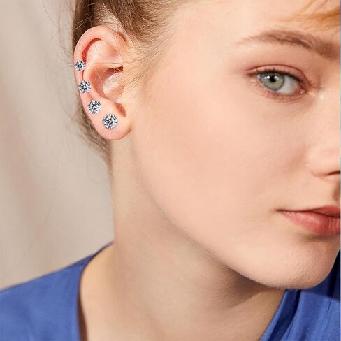 6-Pair Stainless Steel Stud Earrings Set, Hypoallergenic Cubic Zirconia 3-8mm Earrings in Steel Tone in Saudi Arabia