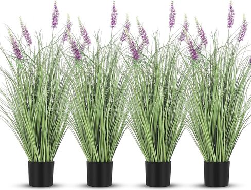 Jexine 4 Pieces Faux Plants Outdoor 3 ft Tall Artificial Lavender Plant Potted Artificial Lavender Faux Greenery Floor Flowers for Housewarming Gift House Garden Bathroom Lobby Outdoor in Saudi Arabia