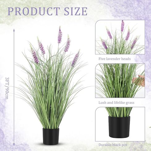 Jexine 4 Pieces Faux Plants Outdoor 3 ft Tall Artificial Lavender Plant Potted Artificial Lavender Faux Greenery Floor Flowers for Housewarming Gift House Garden Bathroom Lobby Outdoor in Saudi Arabia