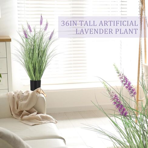 Jexine 4 Pieces Faux Plants Outdoor 3 ft Tall Artificial Lavender Plant Potted Artificial Lavender Faux Greenery Floor Flowers for Housewarming Gift House Garden Bathroom Lobby Outdoor in Saudi Arabia