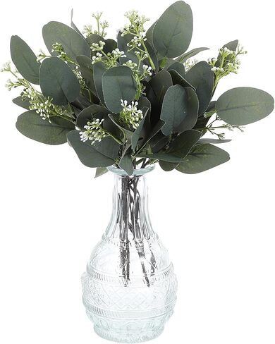 KALIONE 12 PCS Artificial Silver Dollar Eucalyptus Leaves Picks Stems and Faux Branches with White Seeds, 11.4'' Decoration Greenery Stems Plants for Vase Bouquets, Flower Arrangement(Style 2) in Saudi Arabia