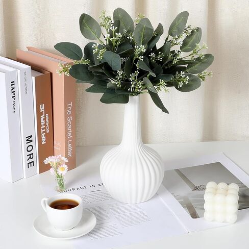 KALIONE 12 PCS Artificial Silver Dollar Eucalyptus Leaves Picks Stems and Faux Branches with White Seeds, 11.4'' Decoration Greenery Stems Plants for Vase Bouquets, Flower Arrangement(Style 2) in Saudi Arabia