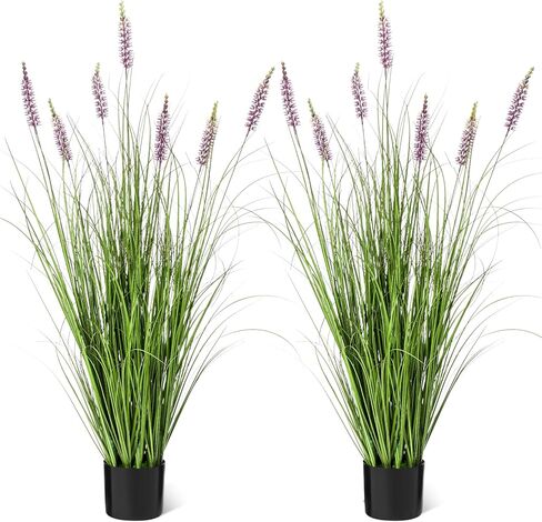 Jexine 4 Pieces Faux Plants Outdoor 3 ft Tall Artificial Lavender Plant Potted Artificial Lavender Faux Greenery Floor Flowers for Housewarming Gift House Garden Bathroom Lobby Outdoor in Saudi Arabia