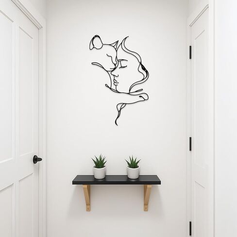 ANJUU Black Metal Cat Wall Art Decor, Girl Metal Wall Hanging Decoration Art for Cat Lovers for Living Room Kitchen Bathroom Hotel in Saudi Arabia