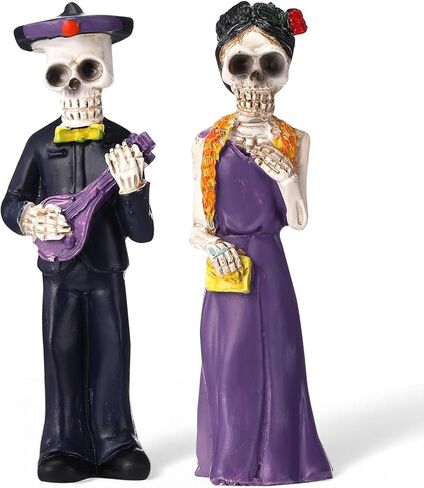 LemonRoad يوم الموتى هيكل عظمي للزوجين ديكور العروس والعريس هيكل عظمي Dia De Los Muertos تماثيل يوم الموتى ديكورات الهالوين القوطية كعكة الزفاف توبر ديكور (بدلة سوداء) in Kuwait