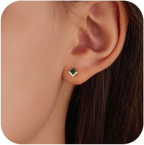XAYAH 925 Sterling Silver Emerald Stud Earrings for Women Mother Dainty Cute Sparkling Cut Birthstone Earrings to Daughter Cubic Zirconia Hypoallergenic Earring Valentine's Day Birthday Jewelry Gifts in Saudi Arabia